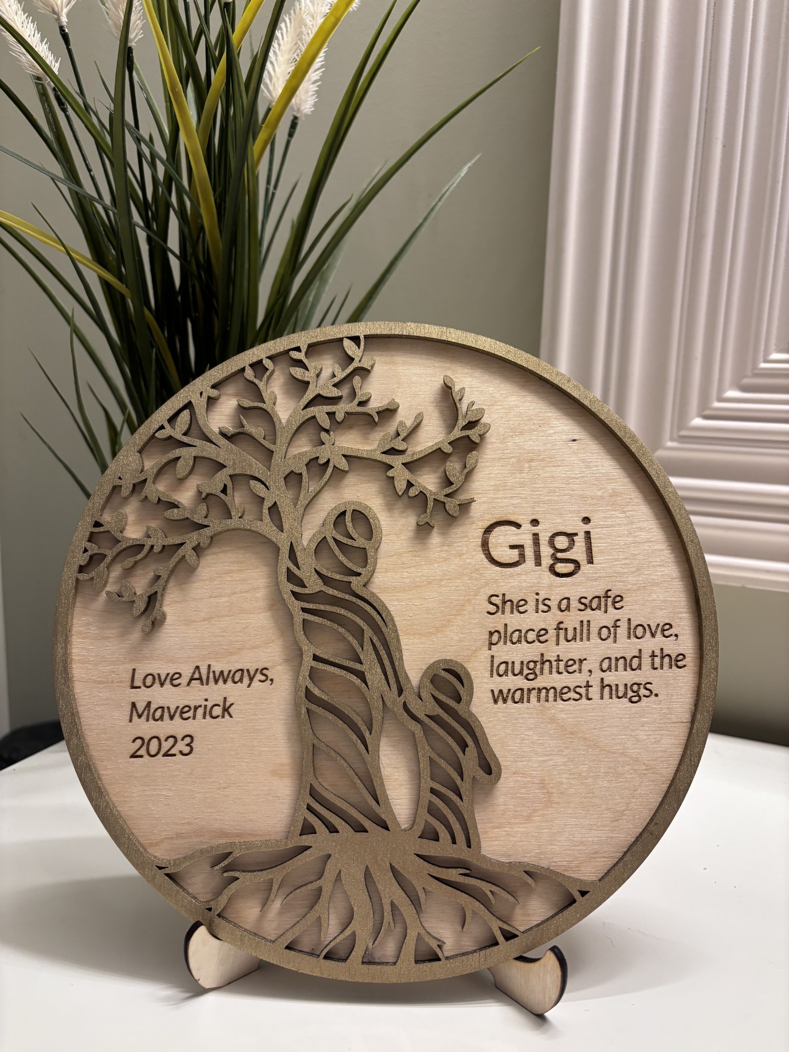 Personalized laser engraved Gigi wooden keepsake